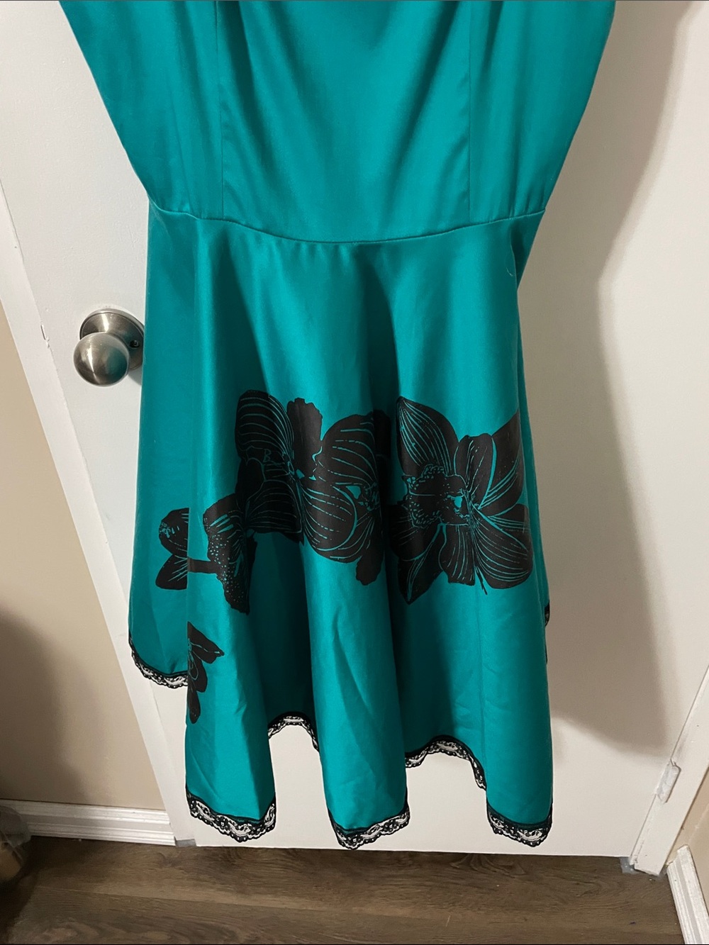 Vintage Inspired Blackbird Studio Turquoise with Floral Print Dress Size Medium - Picture 4 of 12